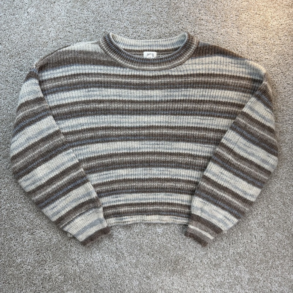 Ana A New Approach Sweater Womens XL Brown Striped Crew Neck Knit Pullover